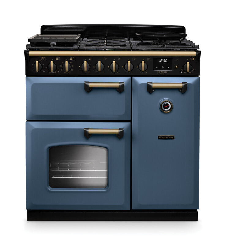 Rangemaster Classic Deluxe Stone Blue Antique Brass
