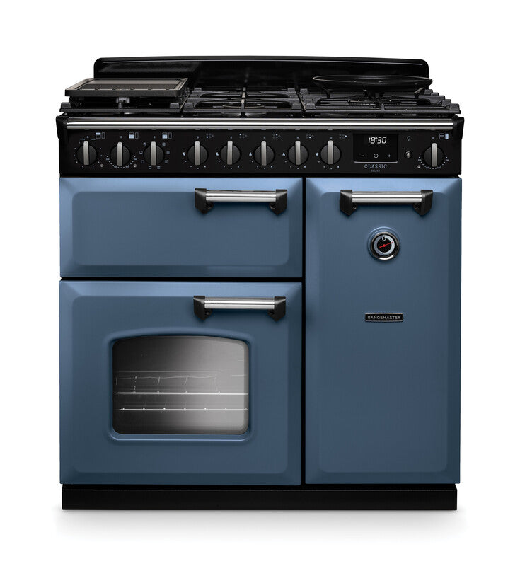 Rangemaster Classic Deluxe Stone Blue Chrome