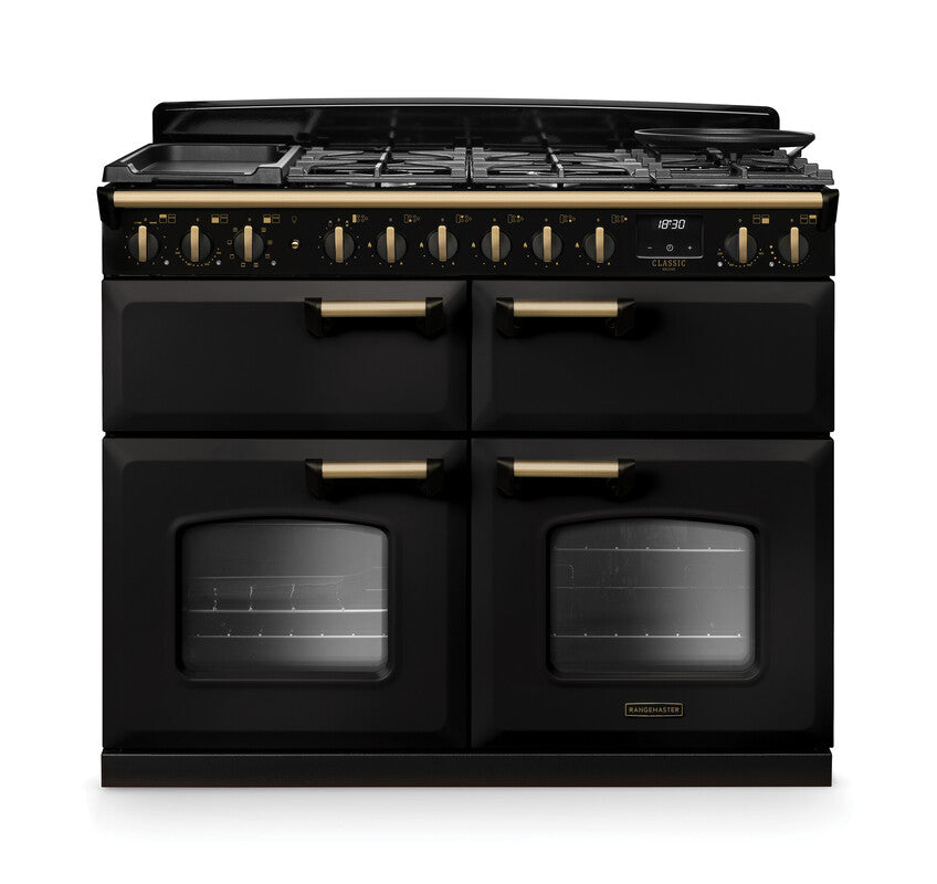 Rangemaster Classic Deluxe Charcoal Black Antique Brass