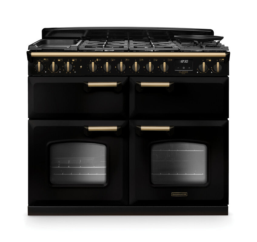 Rangemaster Classic Deluxe Gloss Black Antique Brass