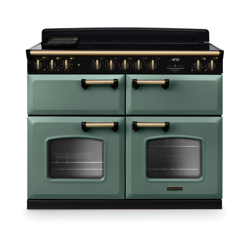 Rangemaster Classic Deluxe Mineral Green Antique Brass