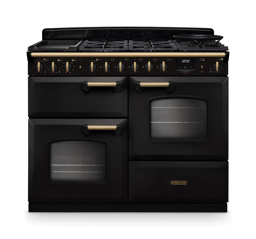 Rangemaster Classic Deluxe Charcoal Black Antique Brass