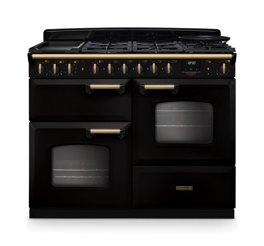 Rangemaster Classic Deluxe Gloss Black Antique Brass