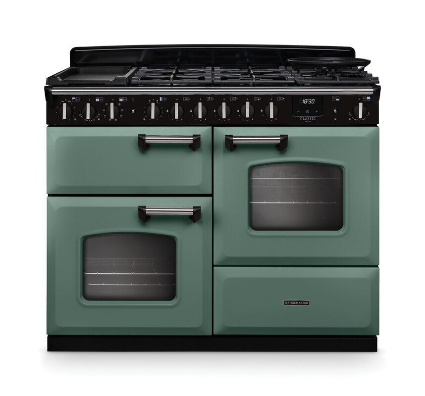 Rangemaster Classic Deluxe Mineral Green Chrome