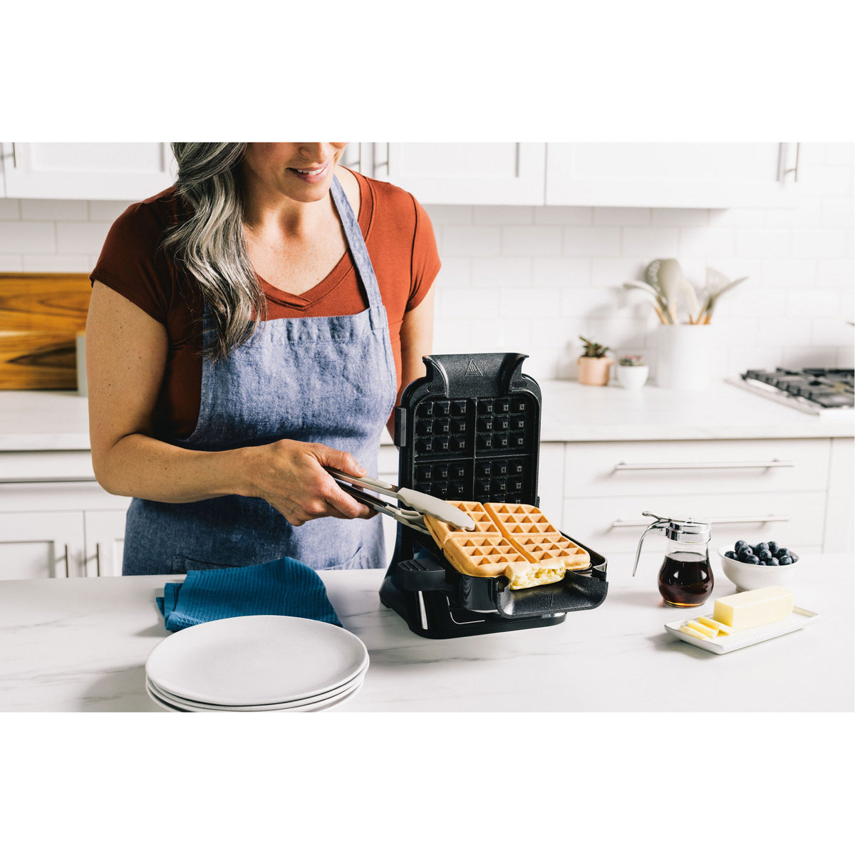 Ninja Belgian Waffle Maker in use
