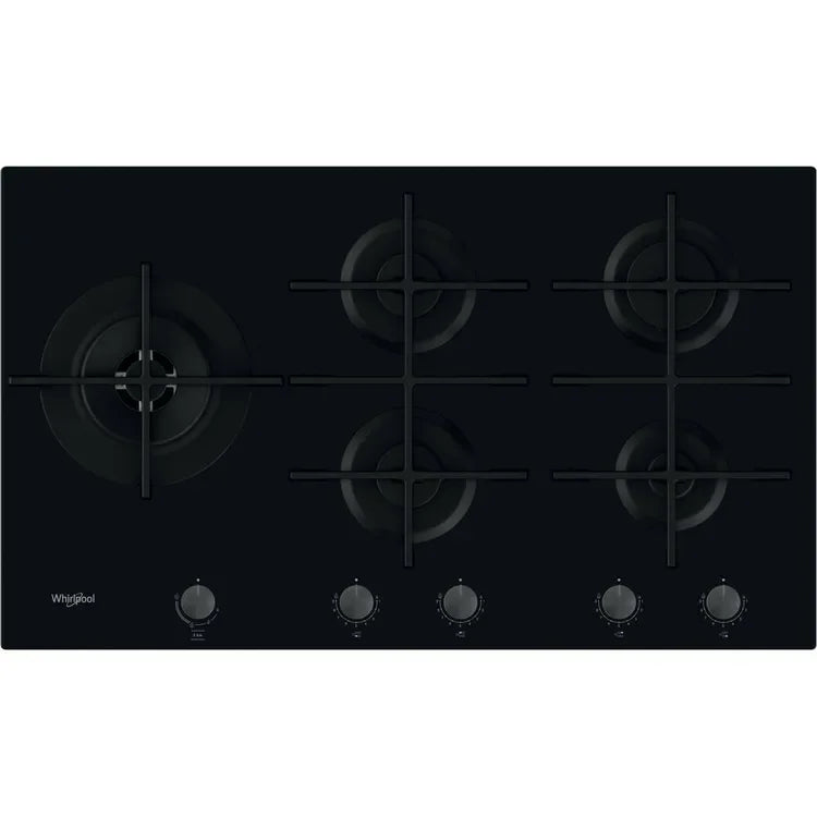 Whirlpool GOWL958NB 90cm 5 Burner Gas Hob - Black Glass